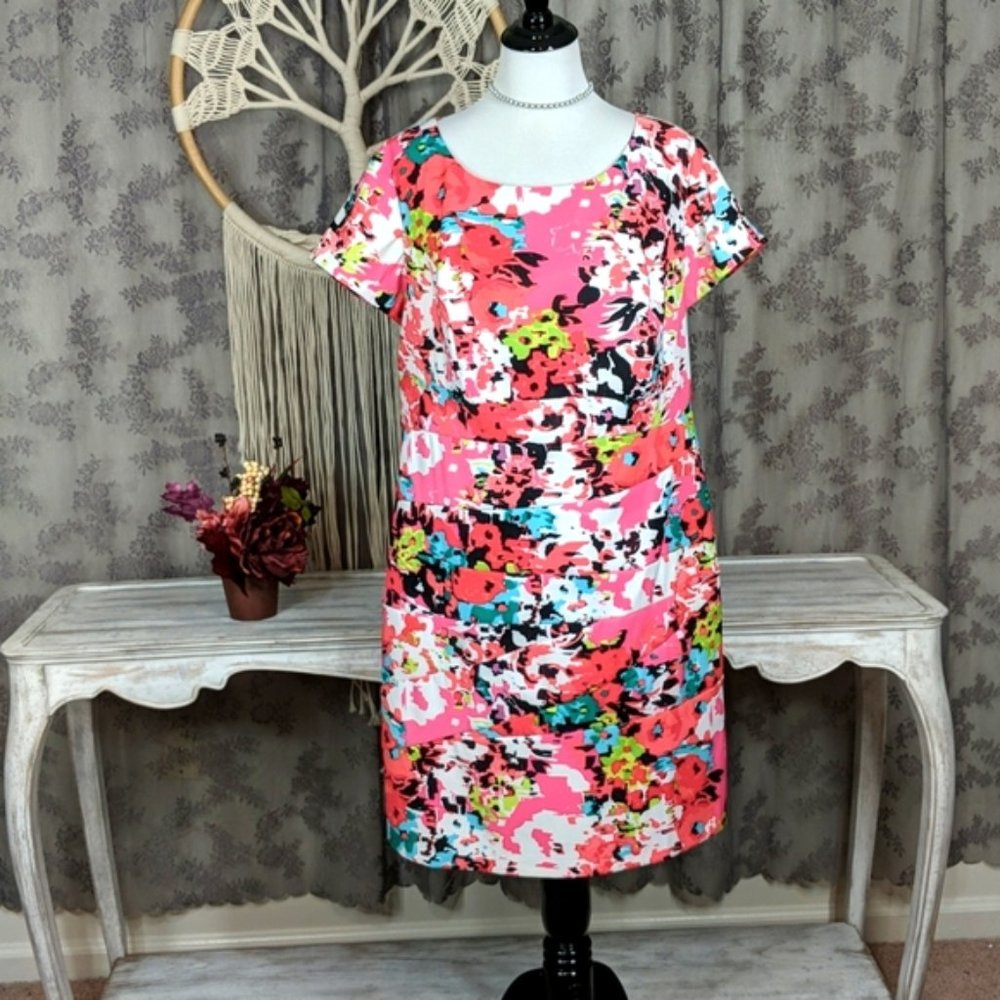 AGB pink floral abstract bandage dress